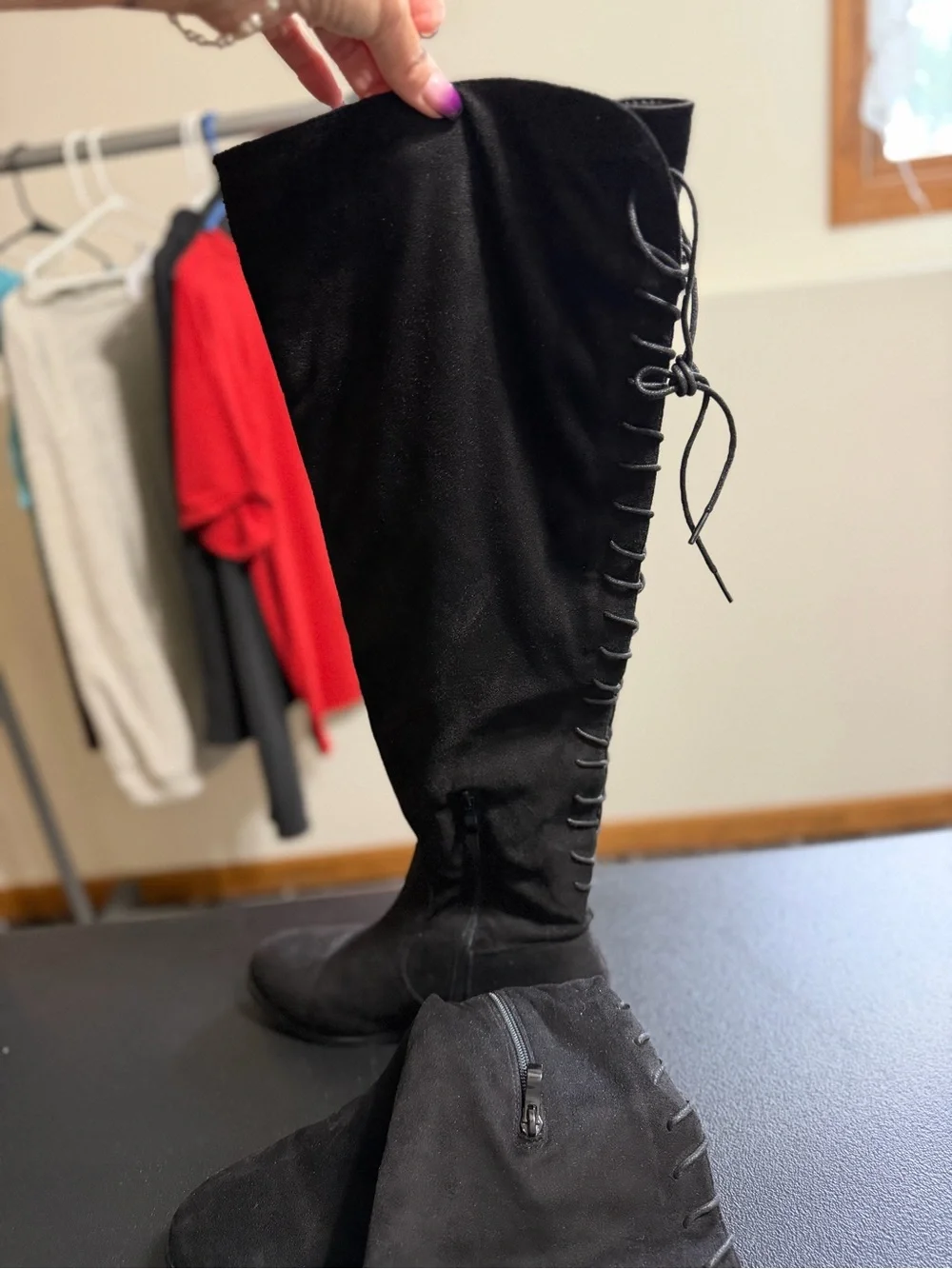 French Connection Black Over-the-Knee Lace-Up Boots